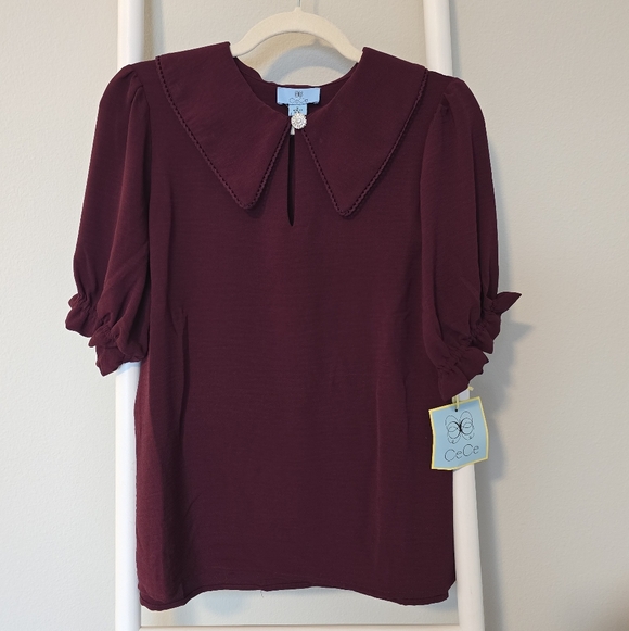 CeCe Tops - CeCe Women's Burgundy Top with Puff Sleeves